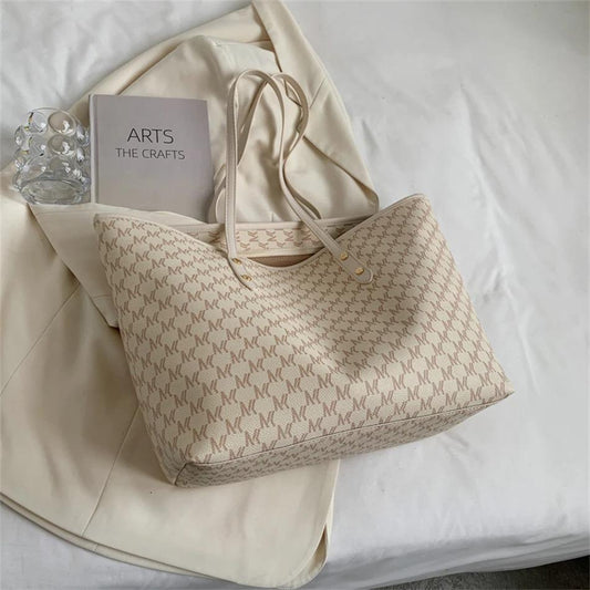 checkered tote bag beige