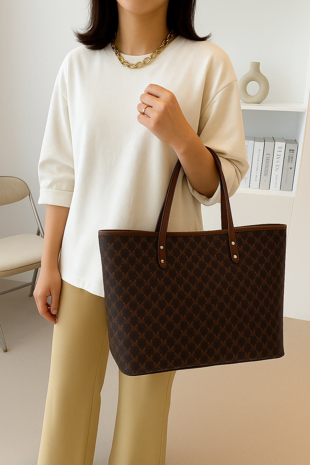 checkered tote bag brown